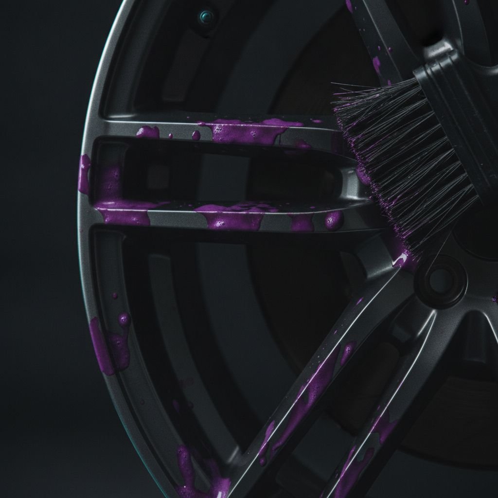 Chemische Reaktion mit violettem Wirkindikator auf einer Alufelge