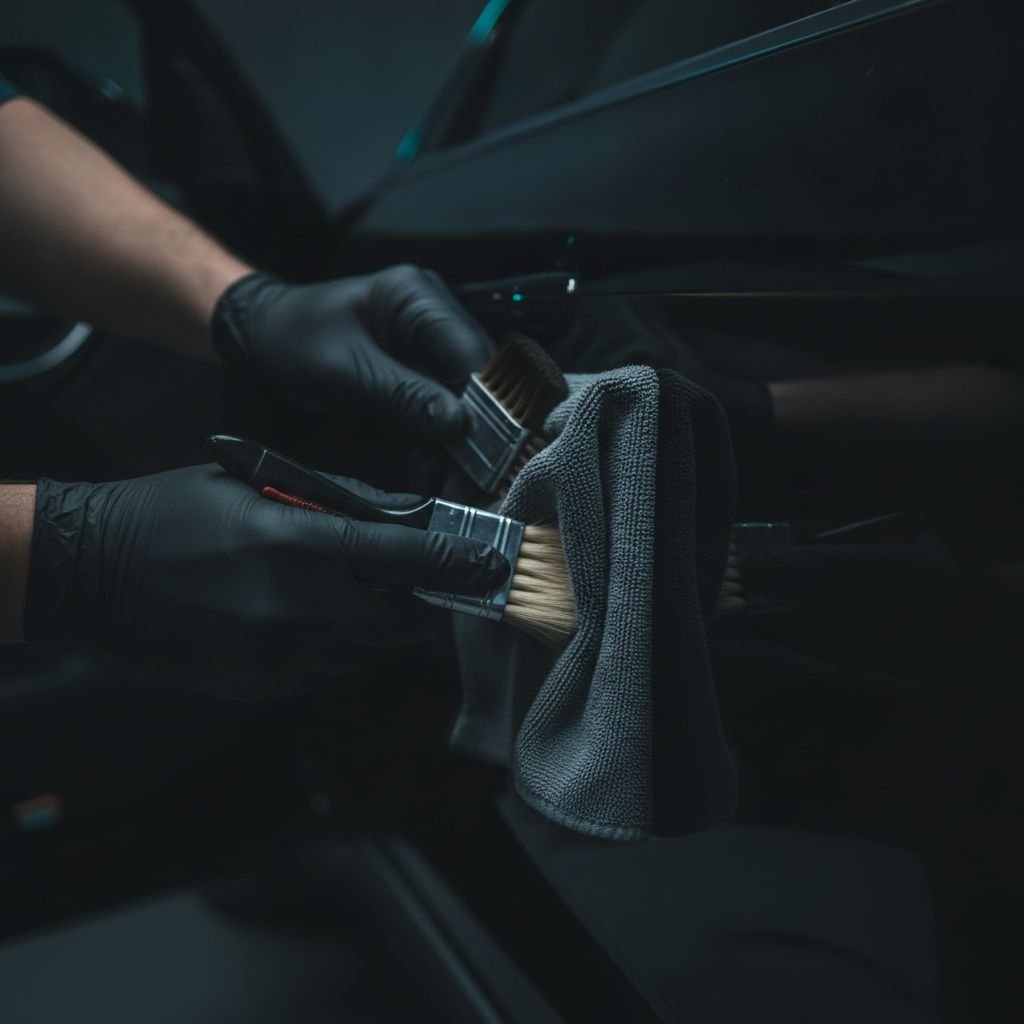 Detailarbeit bei der mobilen Fahrzeugaufbereitung vor Ort